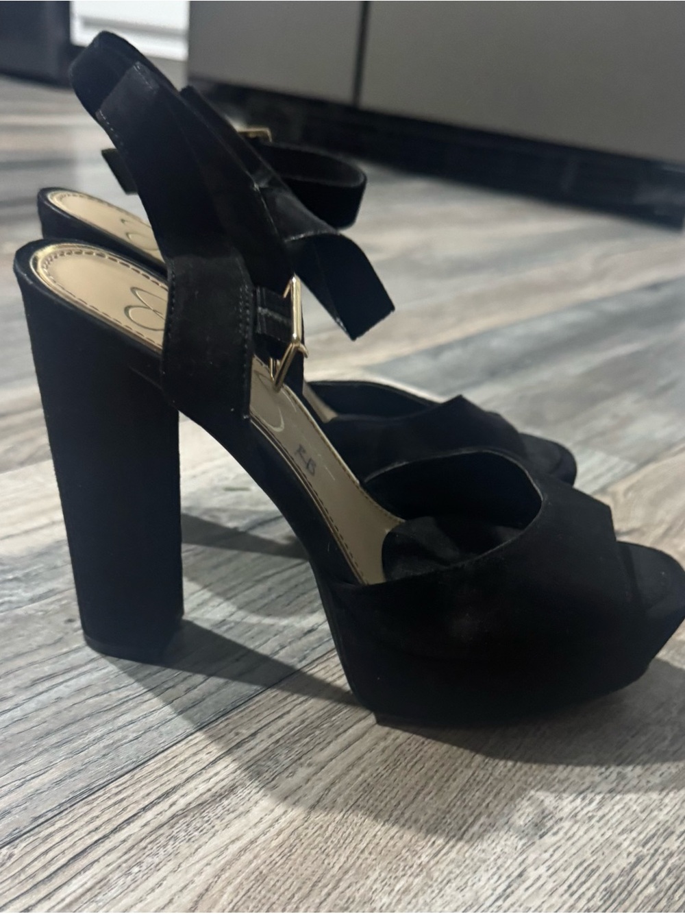 Jessica Simpson Black Suede Platform Block Heel Sandals